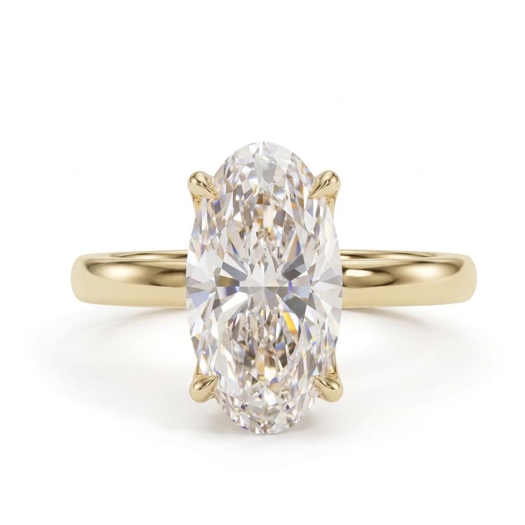 Tulip Setting Diamond Solitaire Proposal Ring | Elongated Oval cut Solid Gold Floral Ring | Nature Inspired Custom Engagement Bridal Jewelry image #2