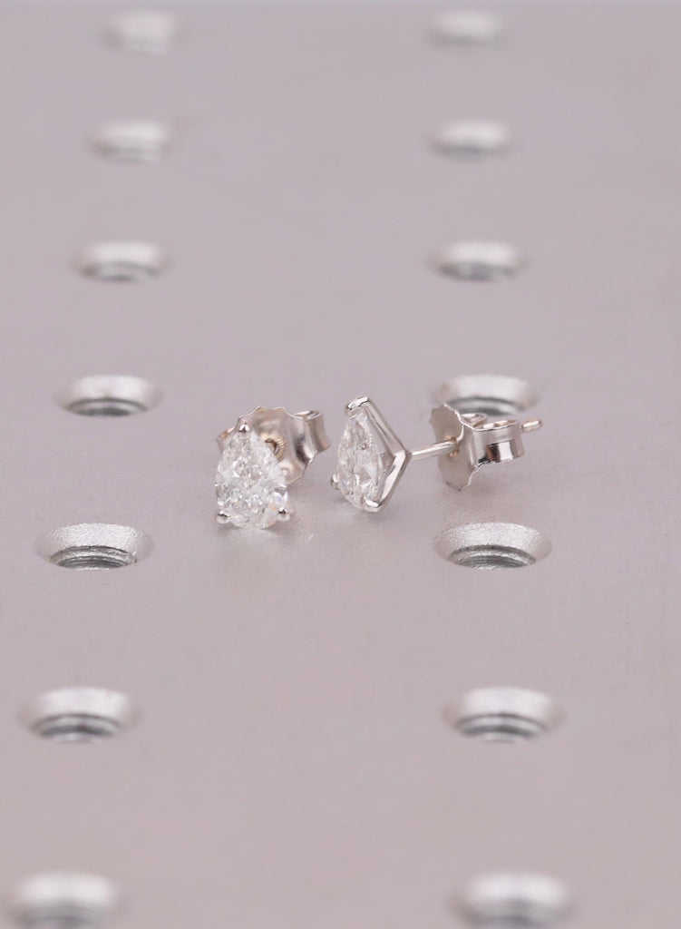 Pear Cut Lab Diamond Stud Earrings | 14K White Gold, VVS-VS Clarity (IGI Certified) image #5