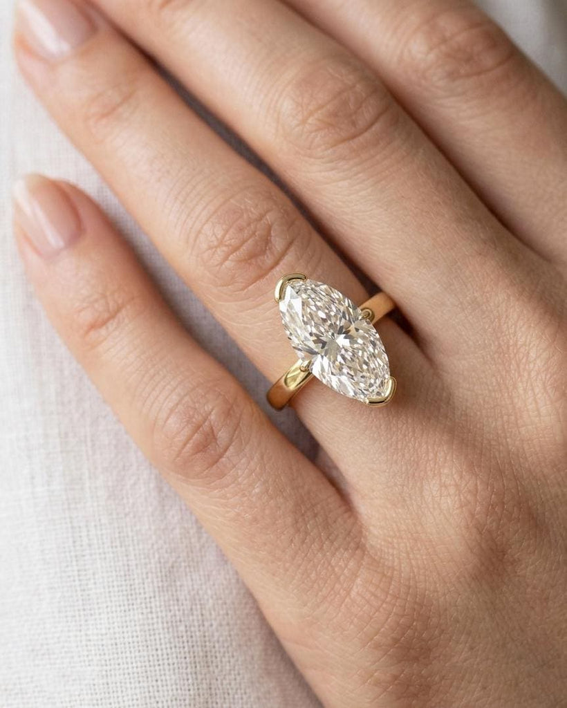 Moval Cut Moissanite Engagement Ring | Elongated Marquise-Oval Solitaire Ring | 14K 18K Solid Gold Vintage Engagement Ring | Rings for Women image #2
