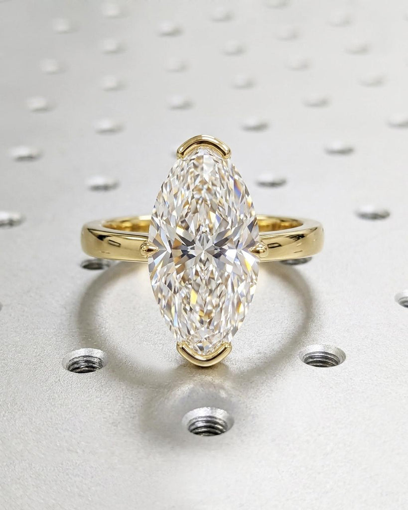 Moval Cut Moissanite Engagement Ring | Elongated Marquise-Oval Solitaire Ring | 14K 18K Solid Gold Vintage Engagement Ring | Rings for Women image #5