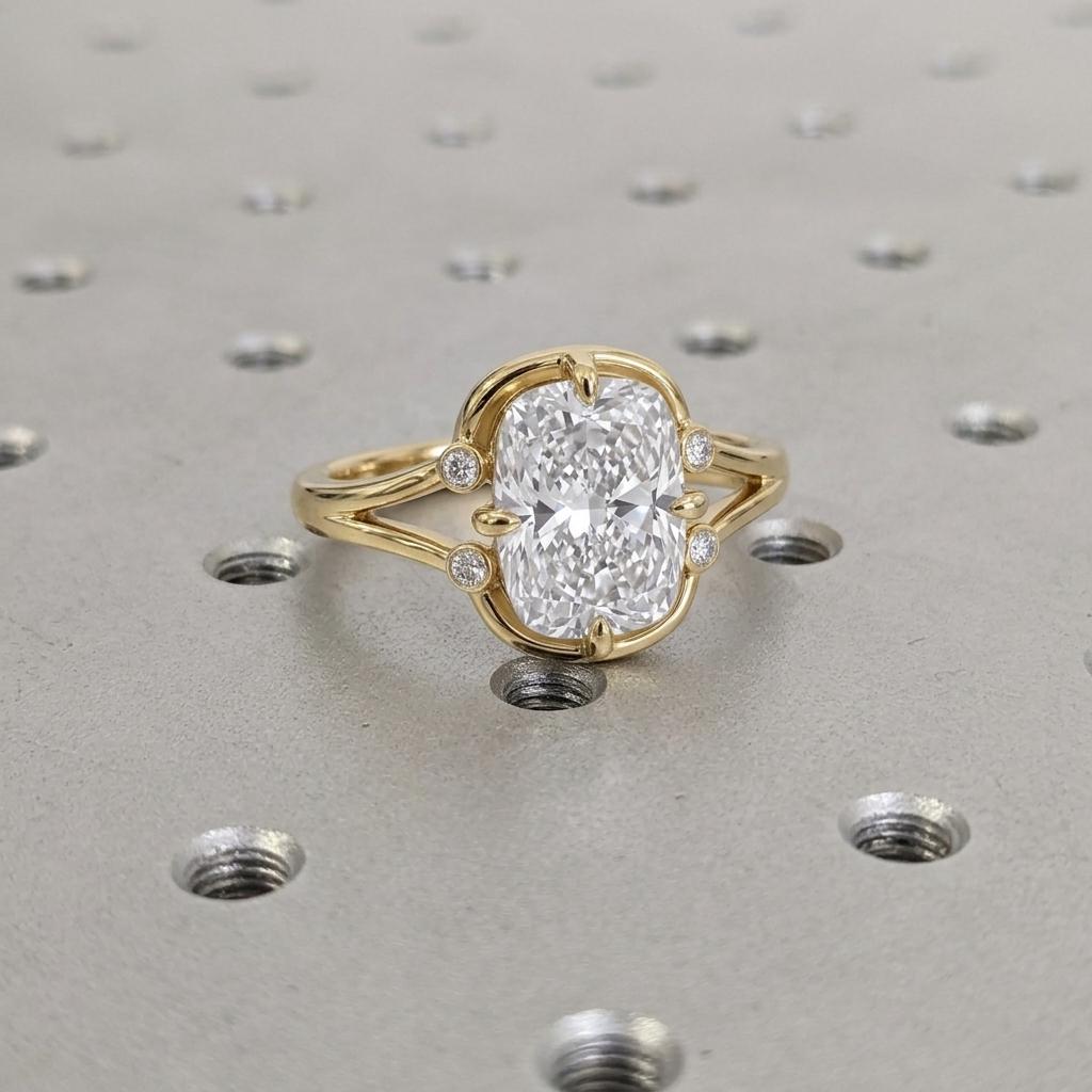 3 CT Elongated Cushion Lab Grown Diamond Engagement Ring, 14K Gold Cushion Engagement Ring, Lab Diamond Statement Ring, Bridal Jewelry Gift image #3
