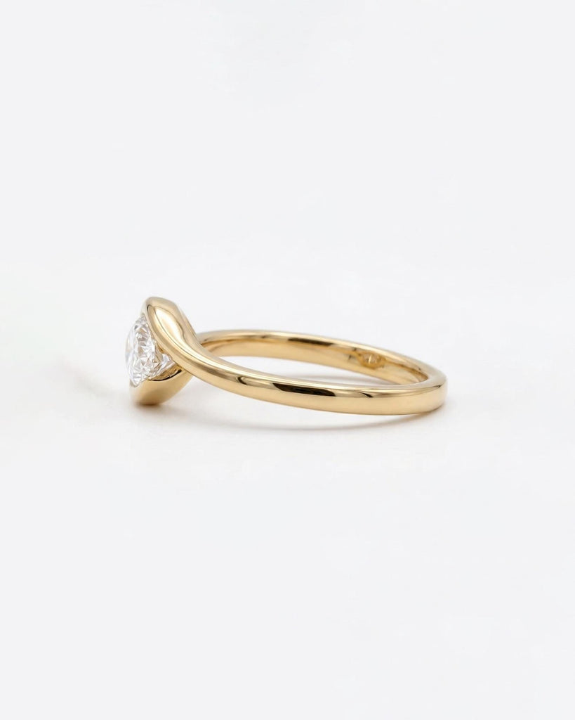 Minimalist Lab Made Diamond Marquise Ring, Bypass 14k Yellow Gold Promise Ring, IGI Certified Engagement Rings for Women, Half Bezel Setting image #5