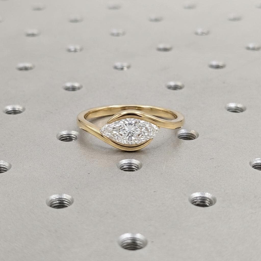 East West Marquise Cut Lab Diamond Engagement Ring, Bypass 14k Solid Gold Ring image #2