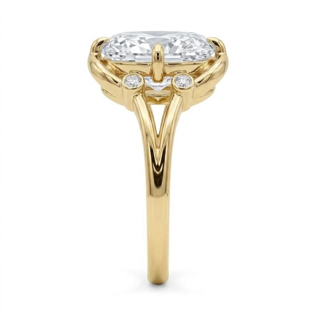 Elongated Cushion Moissanite Engagement Ring | 14K Yellow Gold, Round Diamond Side Stones image #3