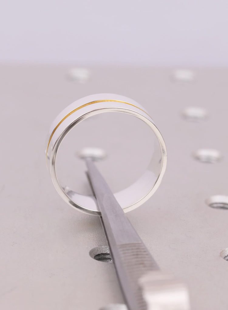 Sterling Silver Wedding Band with Gold Inlay: Modern 8mm Ring image #5