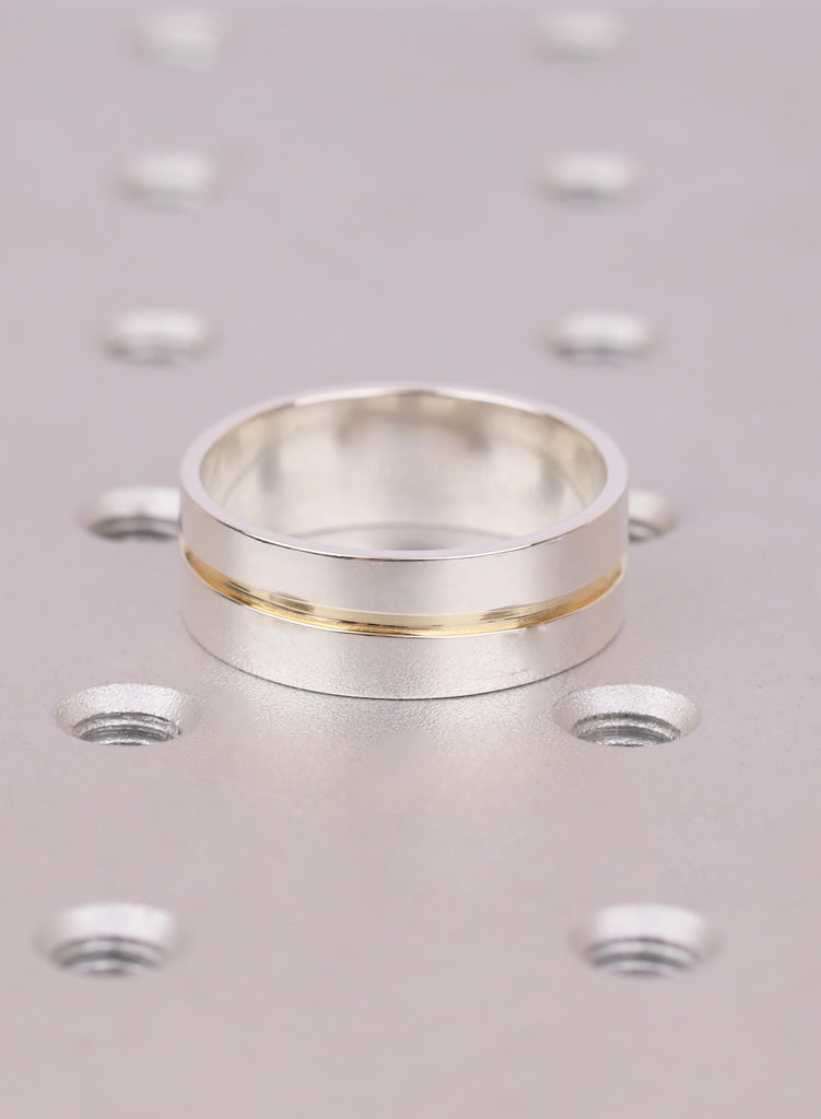 Sterling Silver Wedding Band with Gold Inlay: Modern 8mm Ring image #6