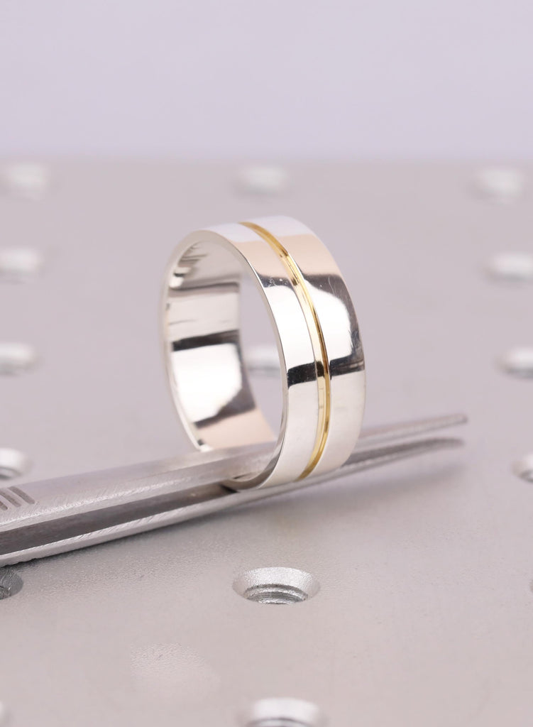 Sterling Silver Wedding Band with Gold Inlay: Modern 8mm Ring image #3