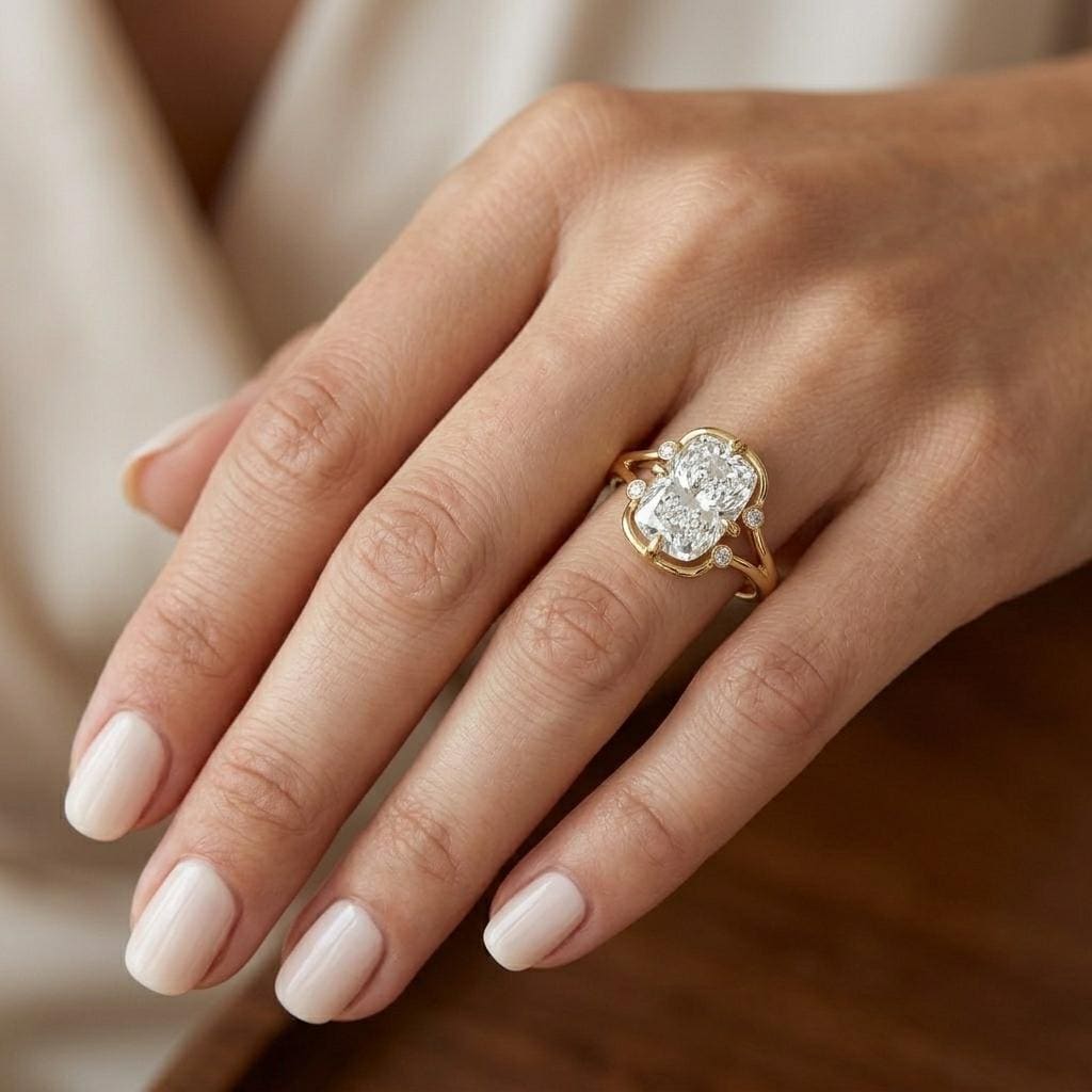 Elongated Cushion Moissanite Engagement Ring | 14K Yellow Gold, Round Diamond Side Stones image #1