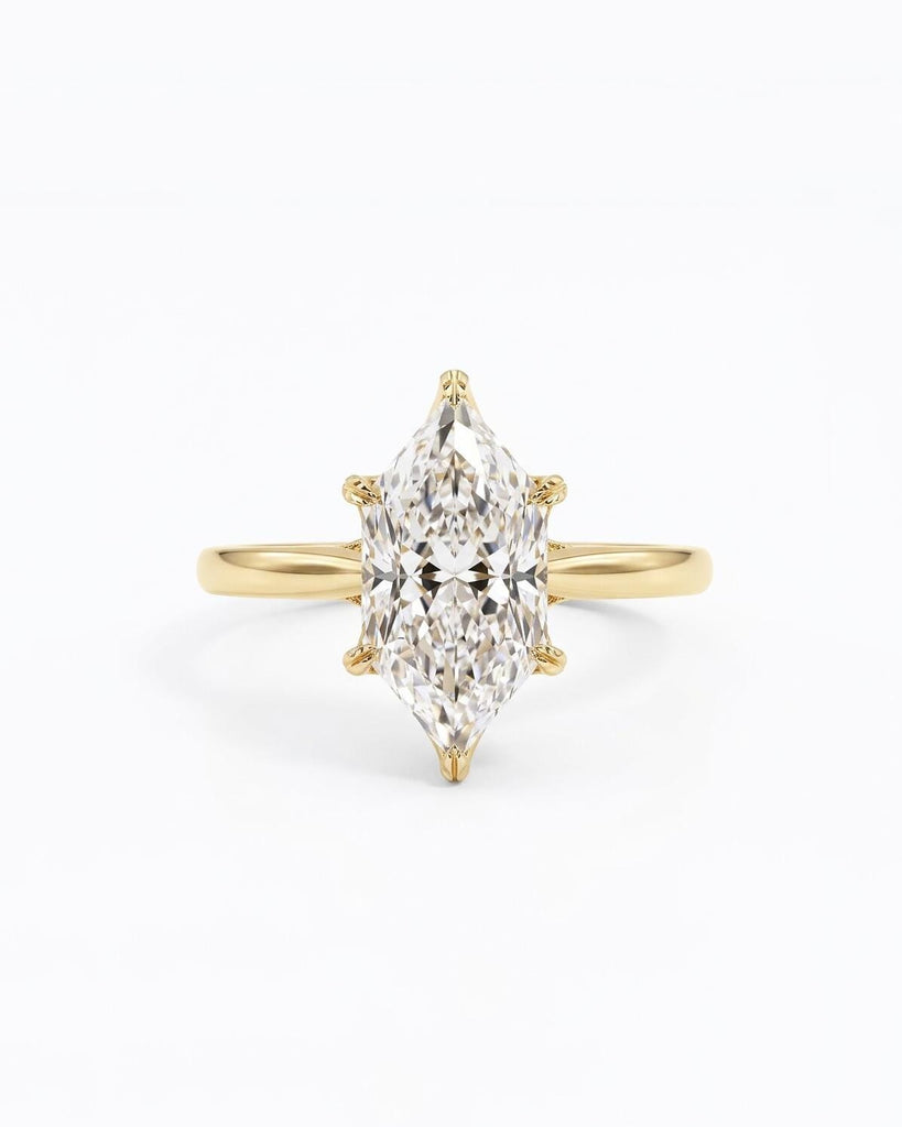 Dutch Marquise Moissanite Engagement Ring, Hidden Halo Promise Ring, 6 Prong Tulip Basket Setting, 14K Yellow Gold Filigree Engagement Ring image #1