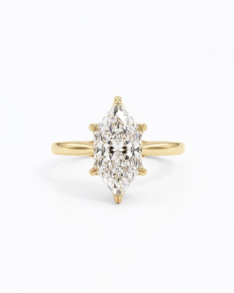 Dutch Marquise Cut Moissanite Tulip Engagement Ring: Hidden Halo, 14K Yellow Gold Filigree Engraved Bridge, Promise Ring for Her image #2