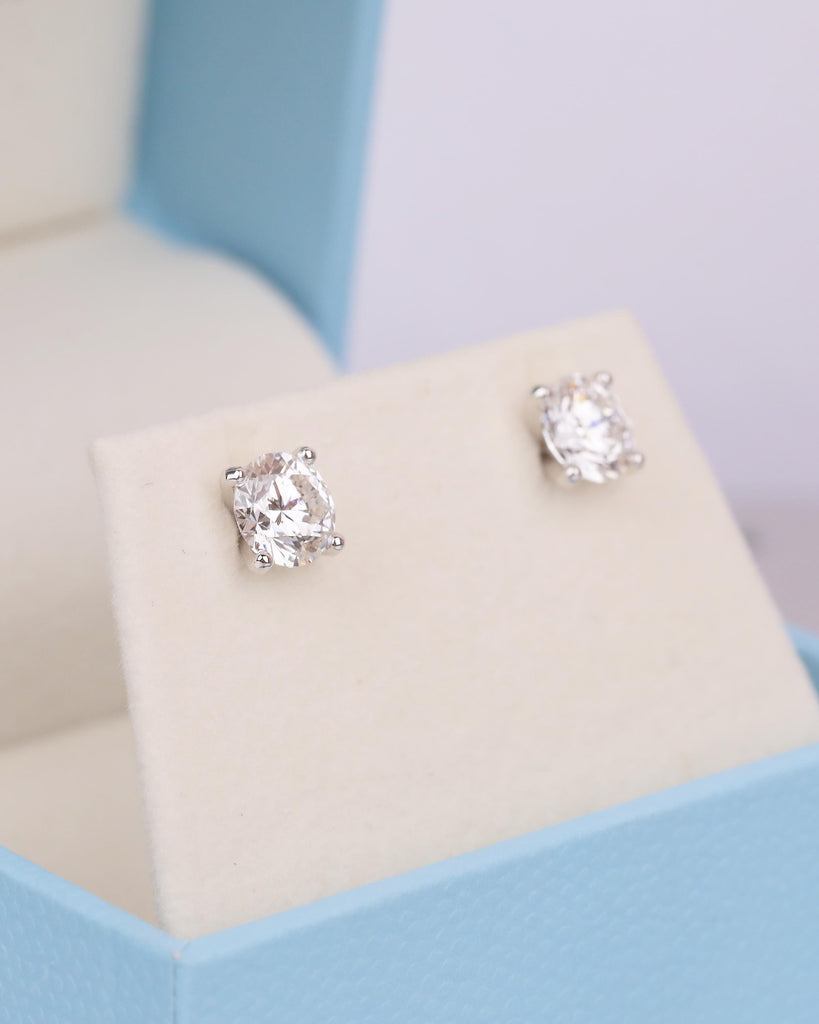 Minimalist Round Moissanite Earrings, Hypoallergenic 14k/18k White Gold Stud Earrings for Women, Wedding Anniversary Gift, Push Back Closure image #17