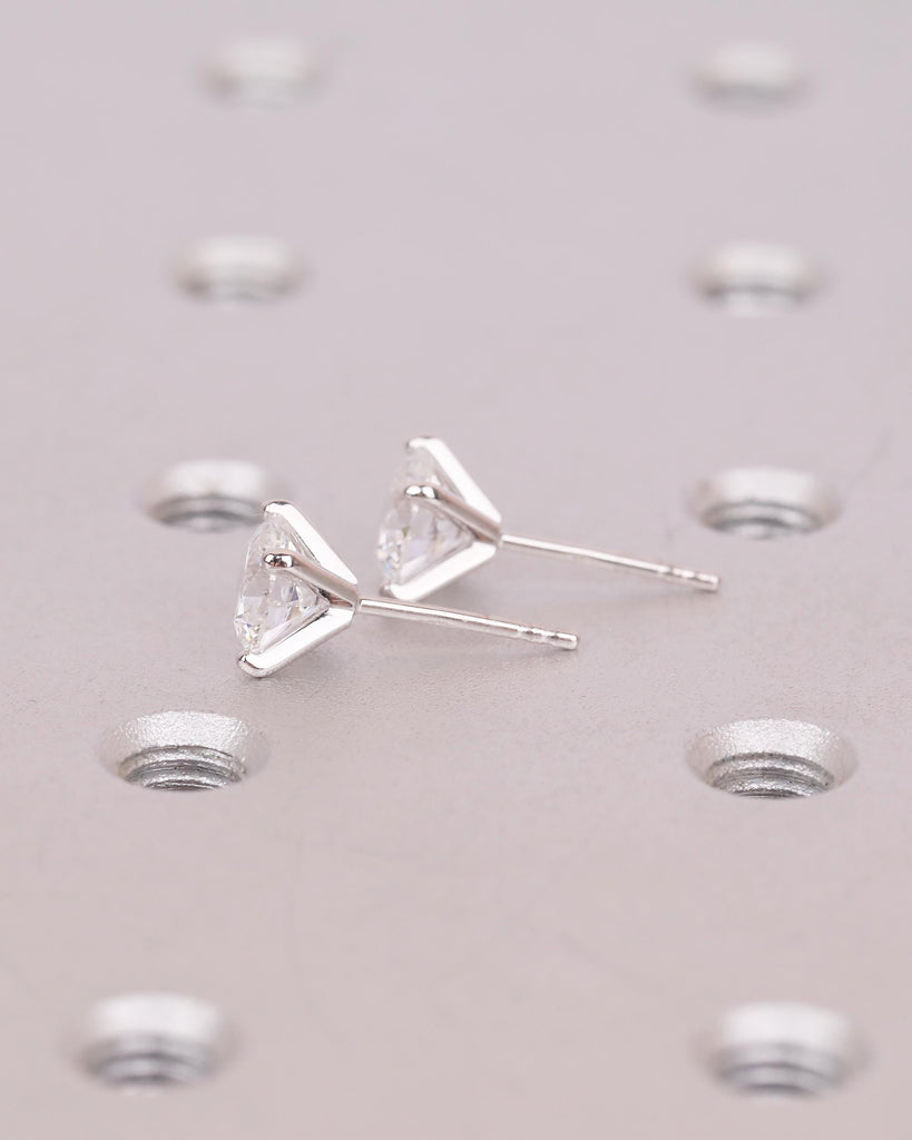 Round Moissanite Stud Earrings, Dainty 14K White Gold Everyday Earrings, Solitaire Wedding Jewelry image #12