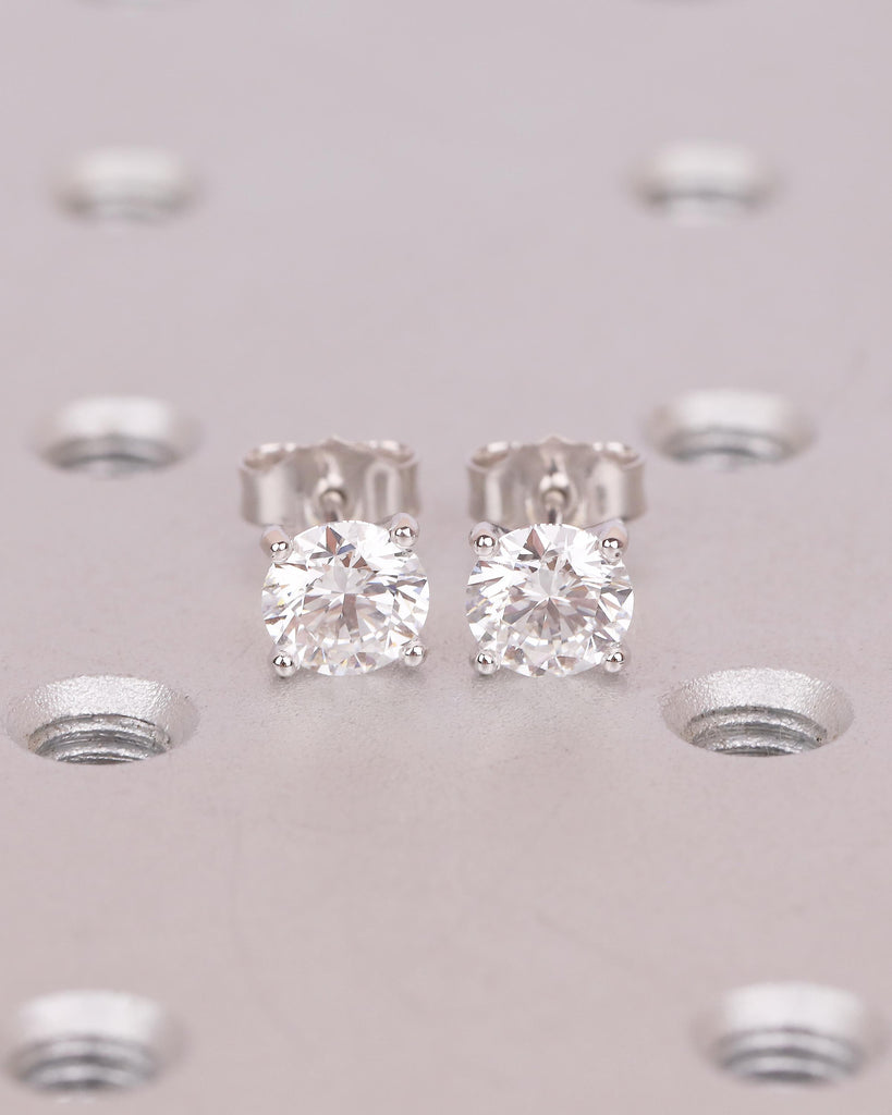 Minimalist Round Moissanite Earrings, Hypoallergenic 14k/18k White Gold Stud Earrings for Women, Wedding Anniversary Gift, Push Back Closure image #16