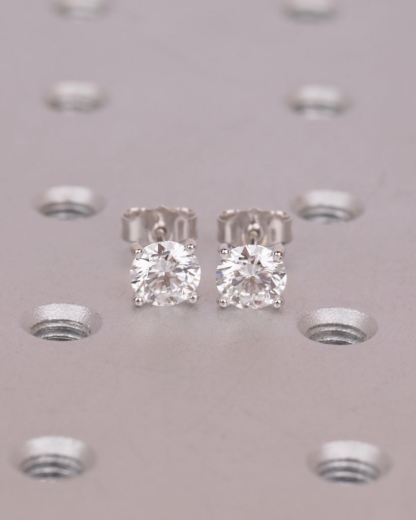 Round Moissanite Stud Earrings, Dainty 14K White Gold Everyday Earrings, Solitaire Wedding Jewelry image #19