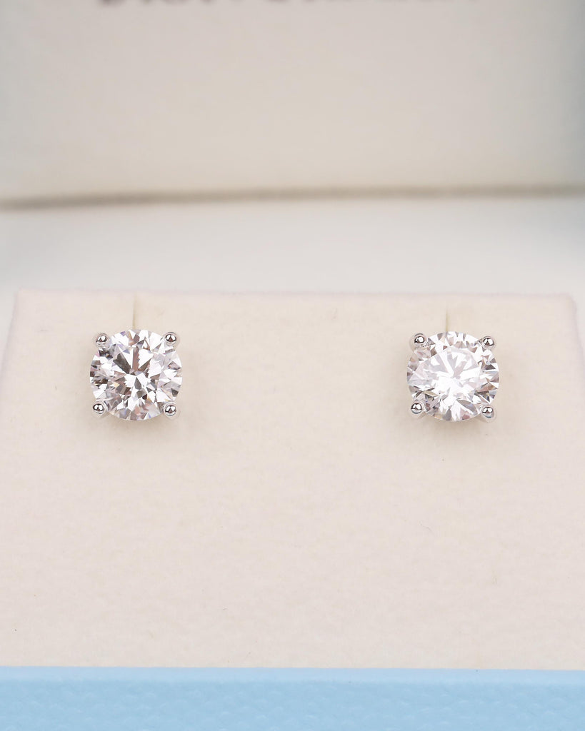 Solitaire Lab Created Diamond Stud Earrings, 14k White Gold Push Back Earrings image #4
