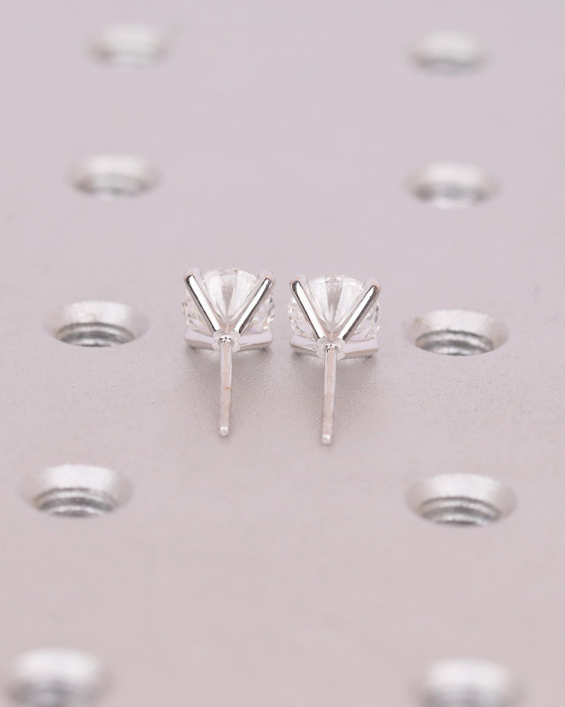 Solitaire Lab Created Diamond Stud Earrings, 14k White Gold Push Back Earrings image #10