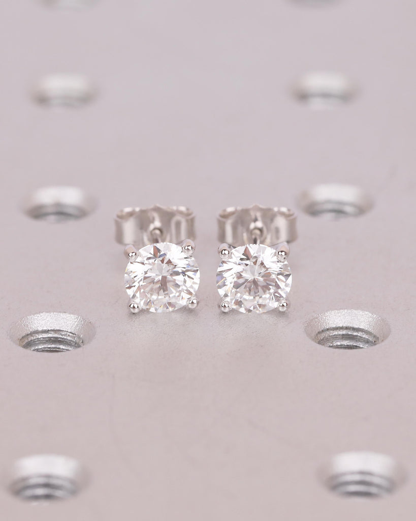 Solitaire Lab Created Diamond Stud Earrings, 14k White Gold Push Back Earrings image #6