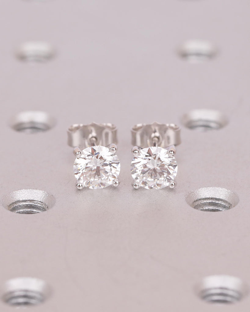 14k/18k White Gold Minimalist Stud Earrings, Four Prong Round Lab Grown Diamond Earrings, Push Back Closure, Bridal Jewelry, Birthday Gift image #11