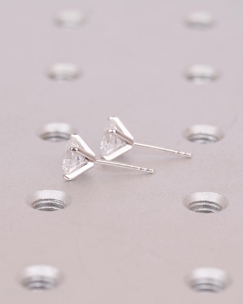 14k/18k White Gold Minimalist Stud Earrings, Four Prong Round Lab Grown Diamond Earrings, Push Back Closure, Bridal Jewelry, Birthday Gift image #8