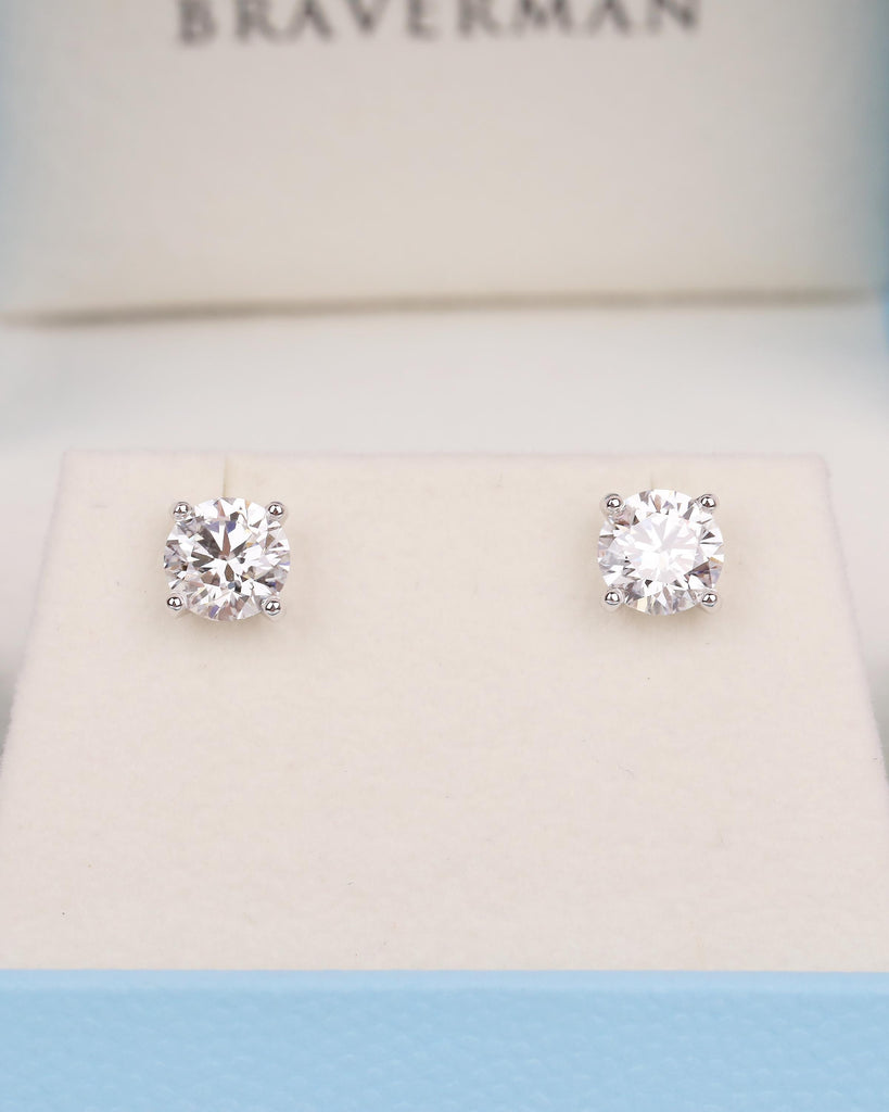 Solitaire Lab Created Diamond Stud Earrings, 14k White Gold Push Back Earrings image #20