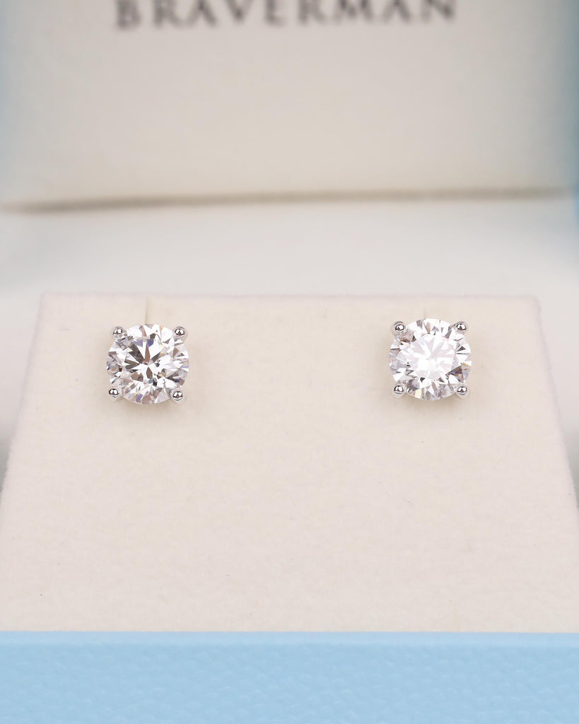 14k/18k White Gold Minimalist Stud Earrings, Four Prong Round Lab Grown Diamond Earrings, Push Back Closure, Bridal Jewelry, Birthday Gift image #20