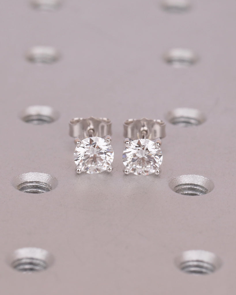 Solitaire Lab Created Diamond Stud Earrings, 14k White Gold Push Back Earrings image #19