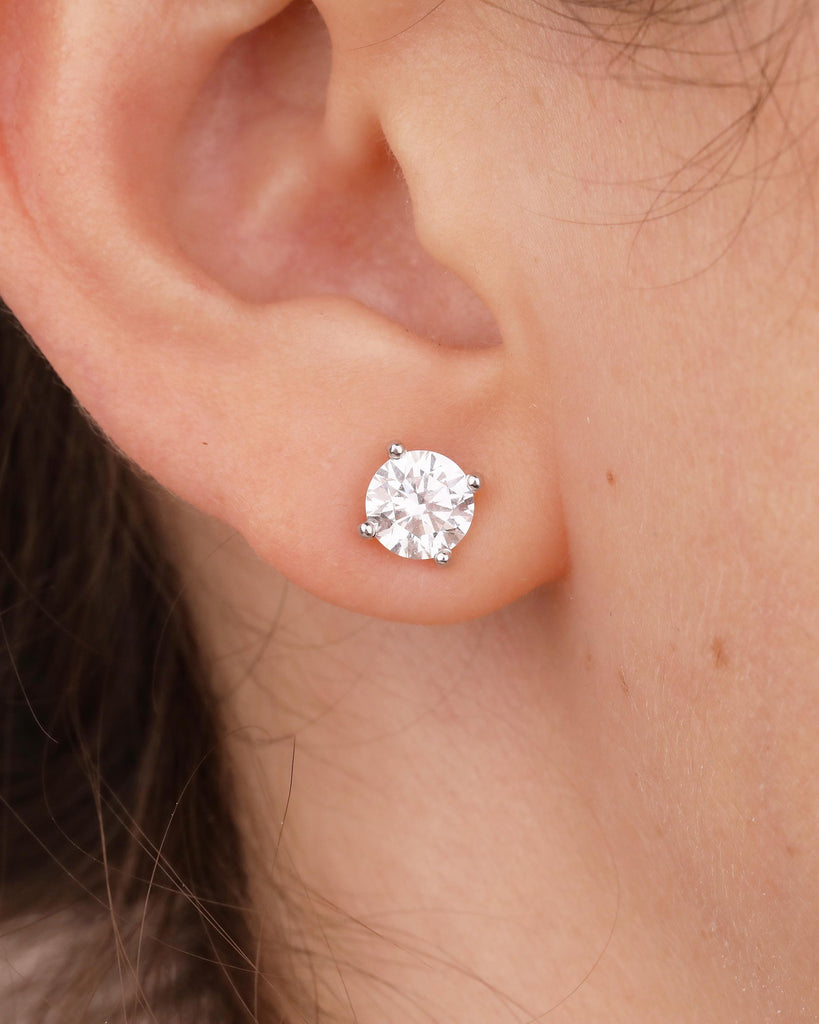 Solitaire Lab Created Diamond Stud Earrings, 14k White Gold Push Back Earrings image #16