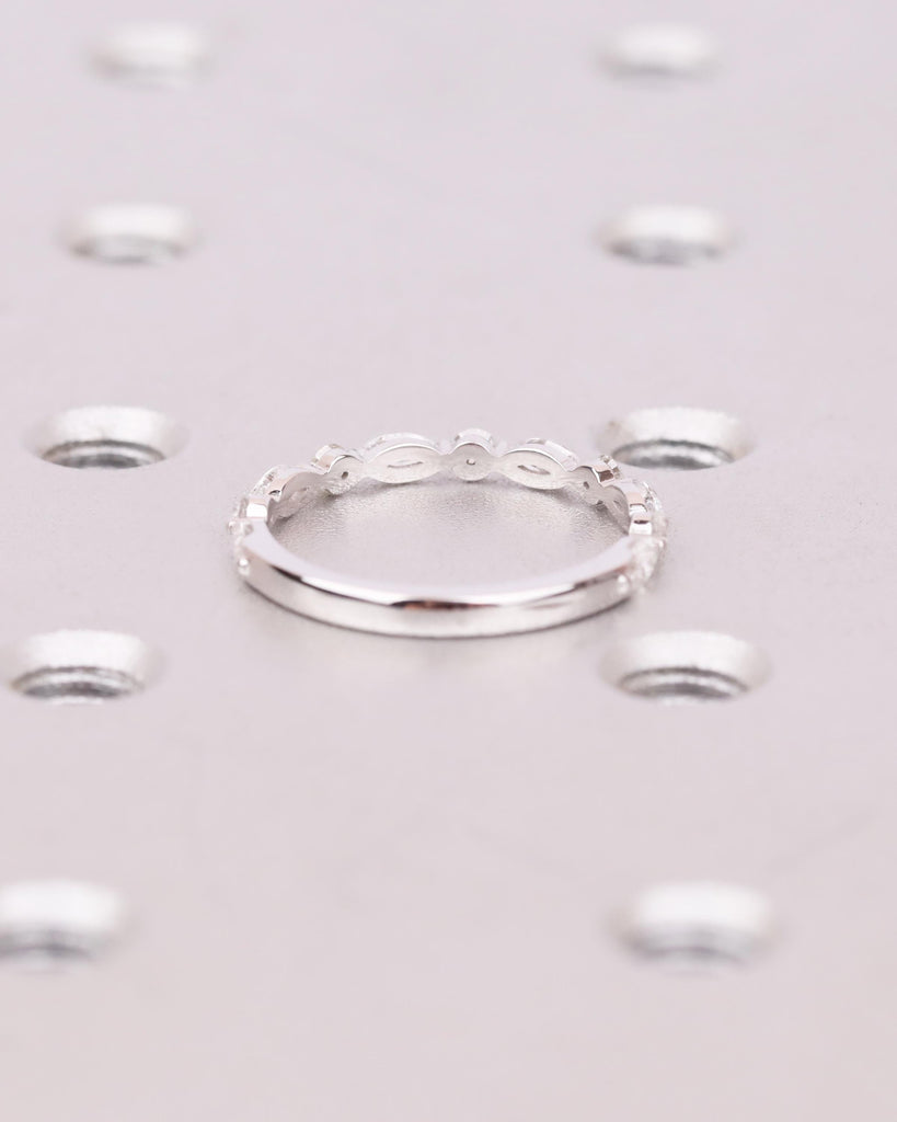 Vintage Moissanite Marquise Round Wedding Ring, 14k Solid Gold Moissanite Wedding Band, Half Eternity Marquise Moissanite Ring Stacking Ring image #6