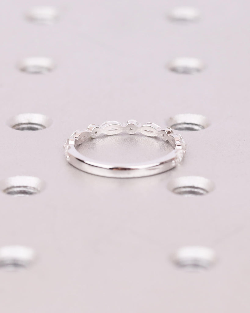 14K Solid Gold Marquise Moissanite Band Ring, Alternating Marquise and Round Moissanites, Stackable Half Eternity Ring image #7