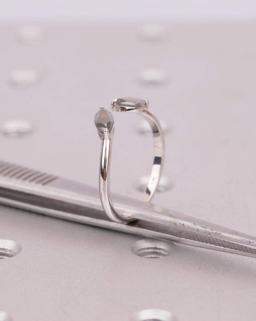 Marquise Cut Salt and Pepper Diamond Open Band Ring, Dainty 18k White Gold Wedding Band, Unique Stackable Rings for Women, Bridal Jewelry image #12