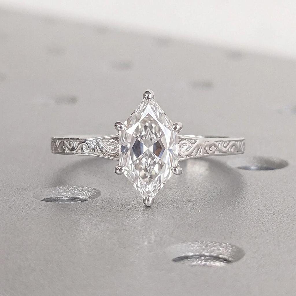 14k White Gold Dutch Marquise Solitaire Moissanite Promise Ring for Her | Unique Anniversary Gift image #2