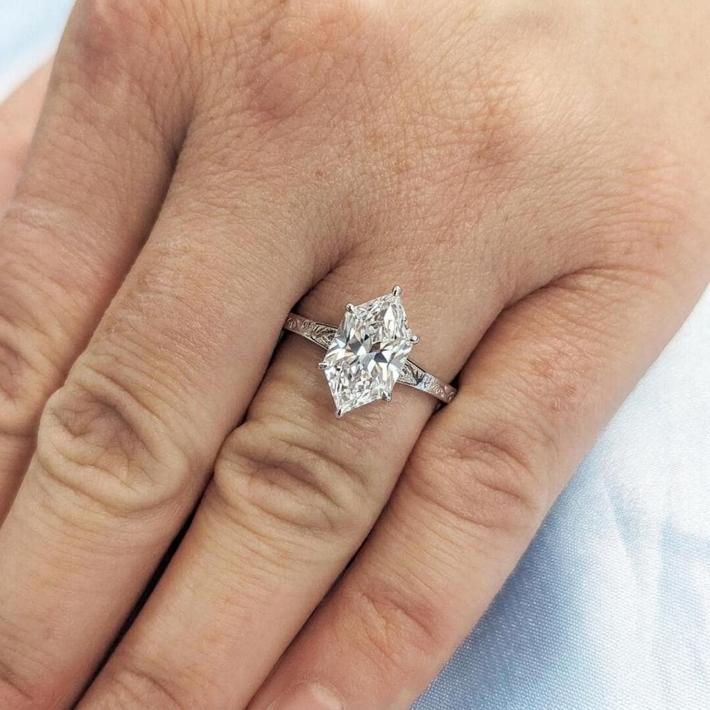 14k White Gold Dutch Marquise Solitaire Moissanite Promise Ring for Her | Unique Anniversary Gift image #4