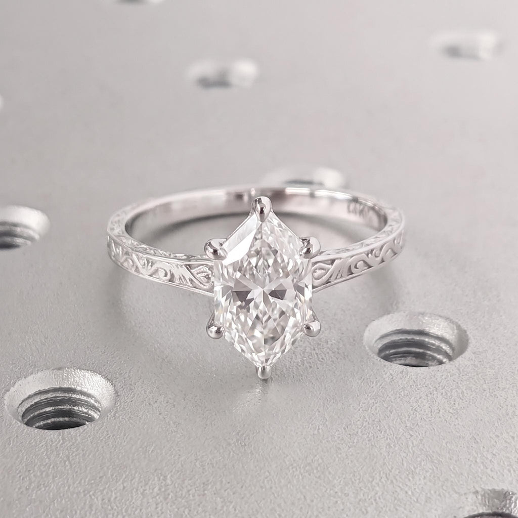 14k White Gold Dutch Marquise Solitaire Moissanite Promise Ring for Her | Unique Anniversary Gift image #3