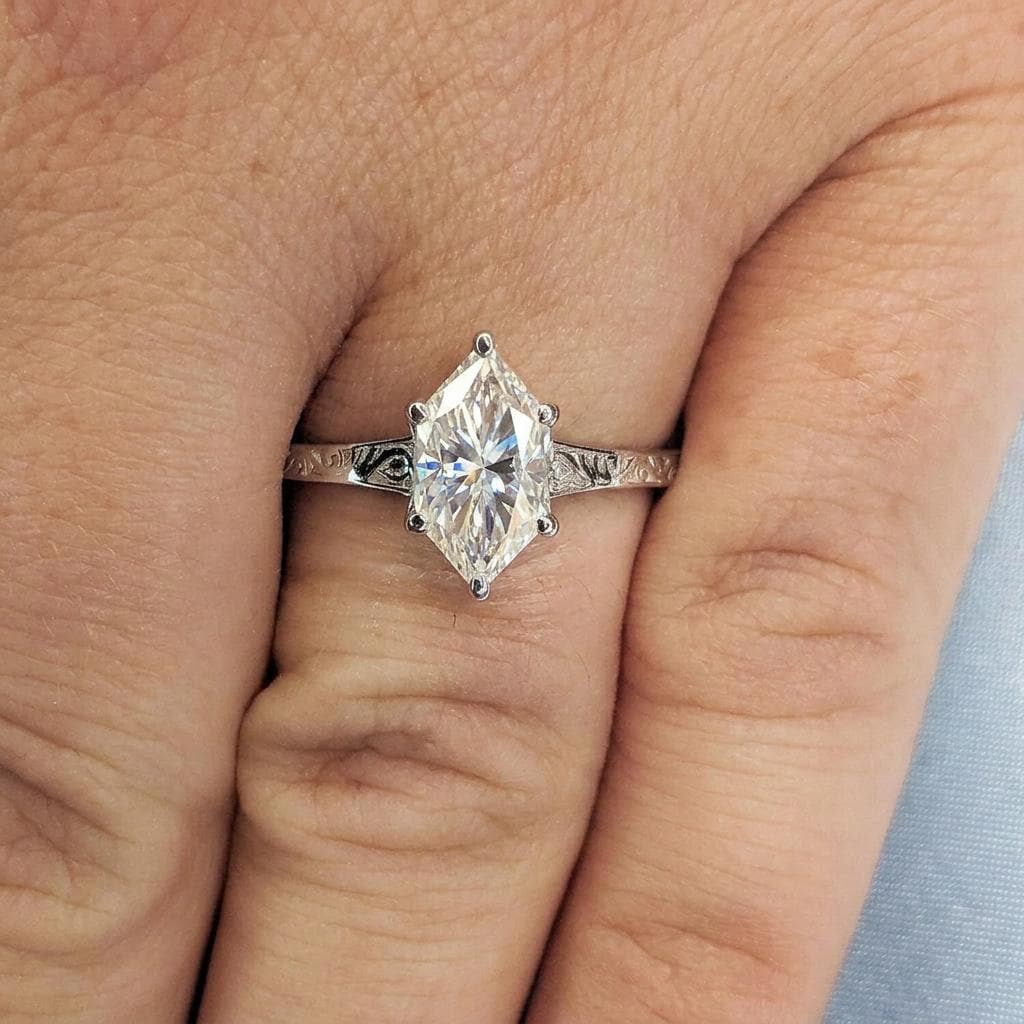 14k White Gold Dutch Marquise Solitaire Moissanite Promise Ring for Her | Unique Anniversary Gift image #1