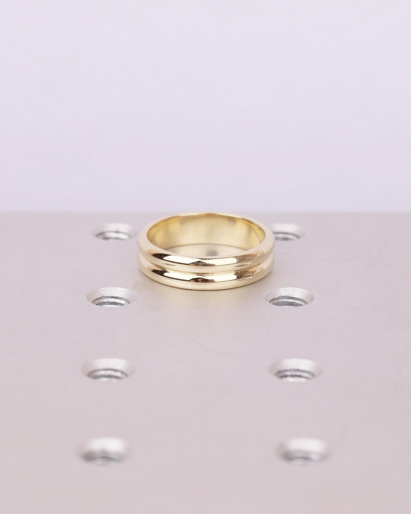 14k Yellow Gold Wedding Band, Double Band Matching Ring, Hidden Round Green Sapphire Stacking Rings, Bridal Gift for Women, Unique Jewelry image #12
