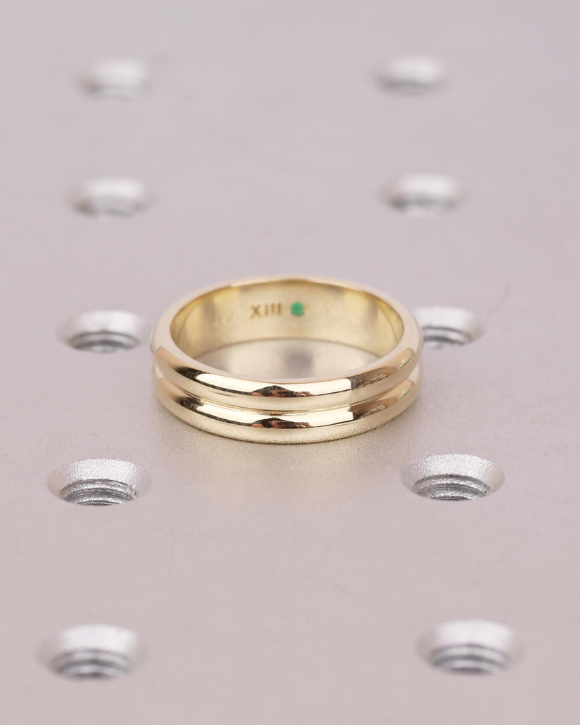 14k Yellow Gold Wedding Band, Double Band Matching Ring, Hidden Round Green Sapphire Stacking Rings, Bridal Gift for Women, Unique Jewelry image #8