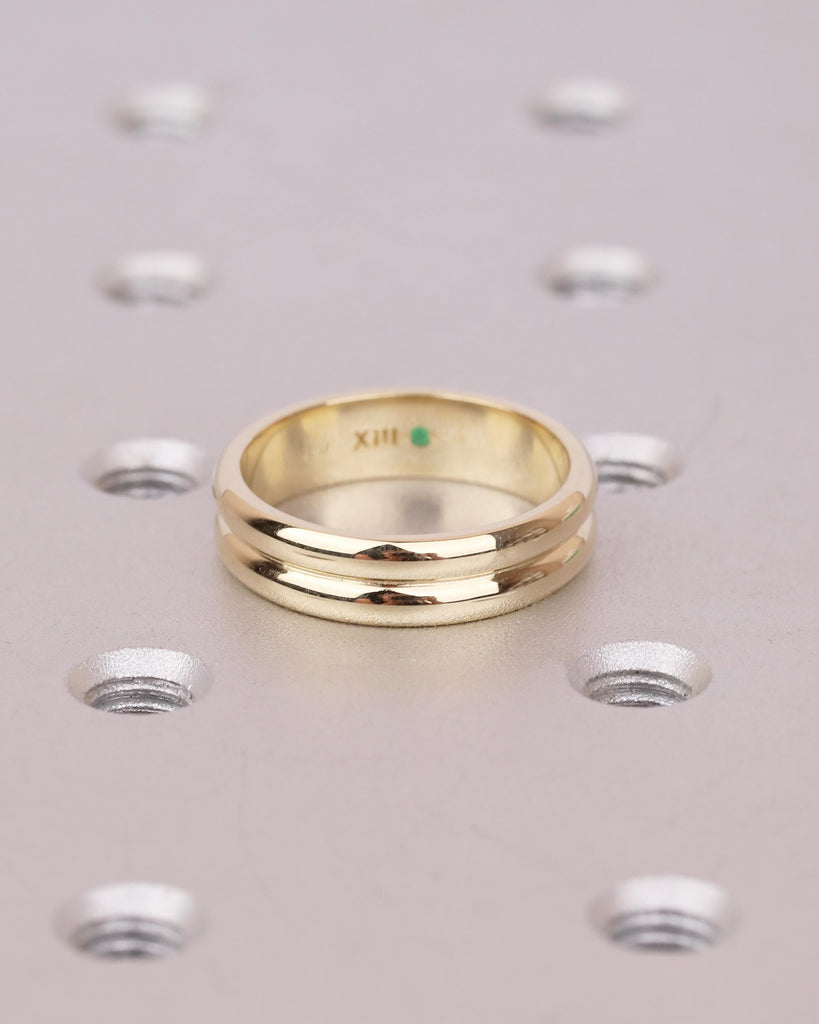 5mm Wedding Band, 14k/18k Solid Gold Minimalist Stackable Rings, Hidden Green Sapphire image #8