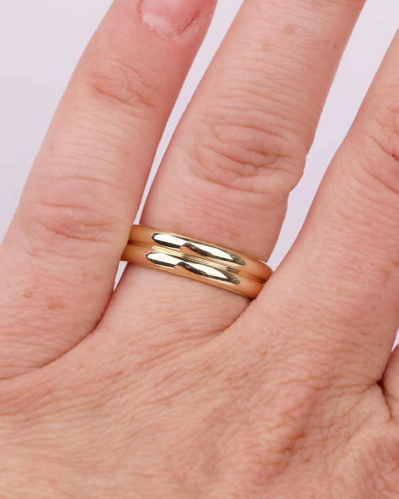 5mm Wedding Band, 14k/18k Solid Gold Minimalist Stackable Rings, Hidden Green Sapphire image #1