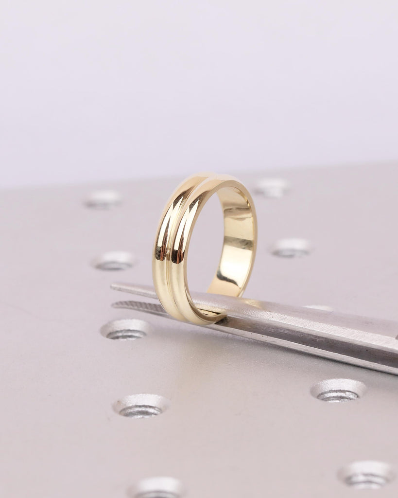 5mm Wedding Band, 14k/18k Solid Gold Minimalist Stackable Rings, Hidden Green Sapphire image #2