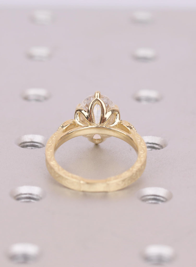 Moissanite Solid Gold Victorian Wedding Ring | Anniversary Gift for Her | Unique Oval cut Custom Engagement Ring image #4