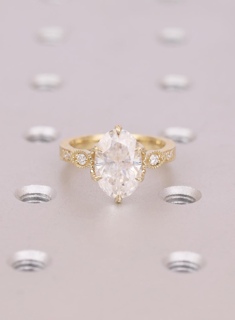Moissanite Solid Gold Victorian Wedding Ring | Anniversary Gift for Her | Unique Oval cut Custom Engagement Ring image #2
