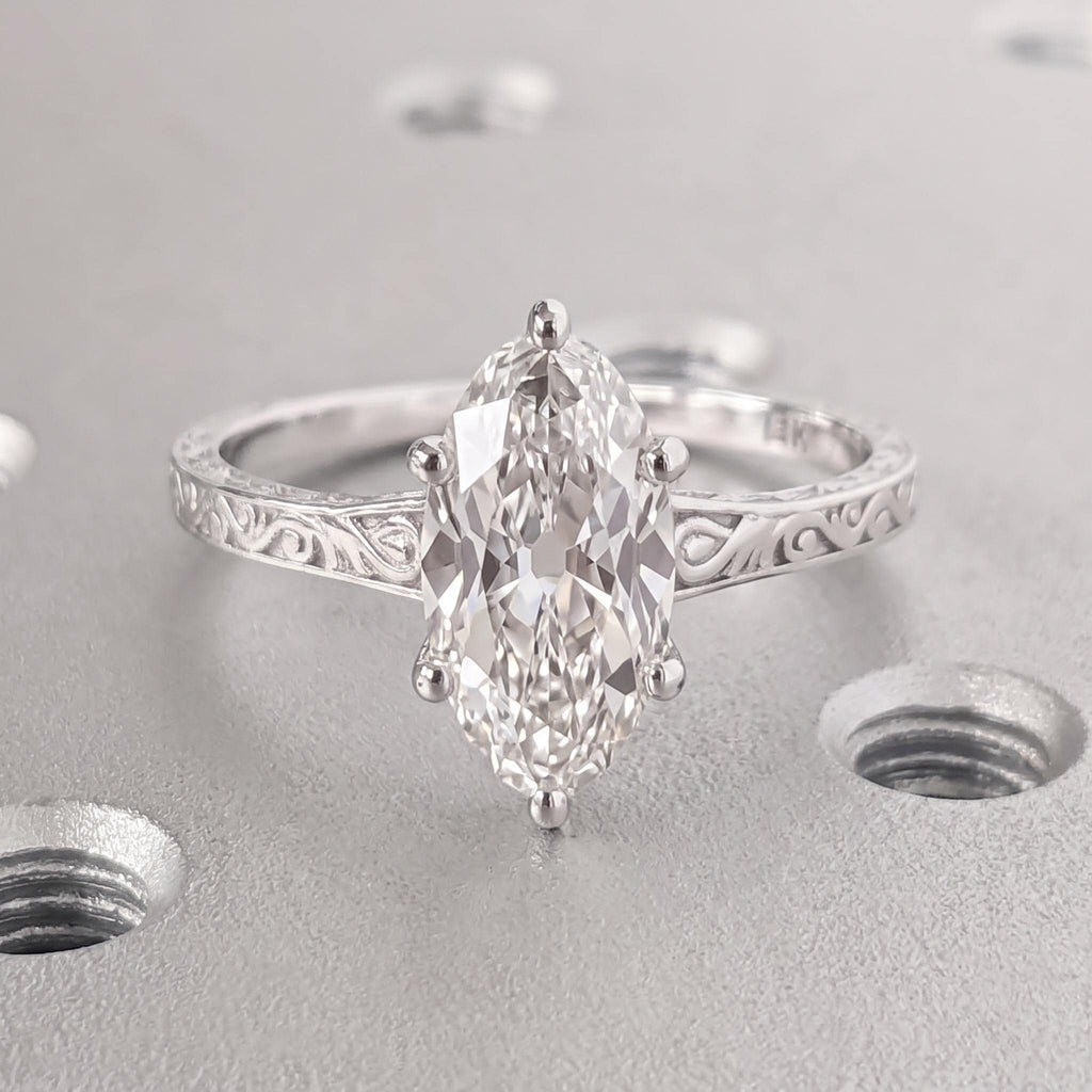 Moval cut Moissanite Unique Engagement Rings for Women | 14K/18K Gold Solitaire Ring | Handmade Filigree Wedding Band image #3