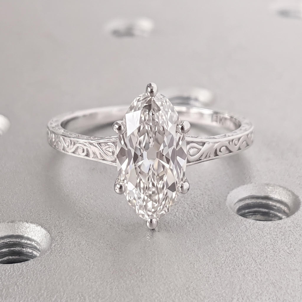 14k/18k Gold Lab Grown Diamond Promise Ring | Moval cut Solitaire Ring | Antique Bridal Jewelry Gift for Her image #3