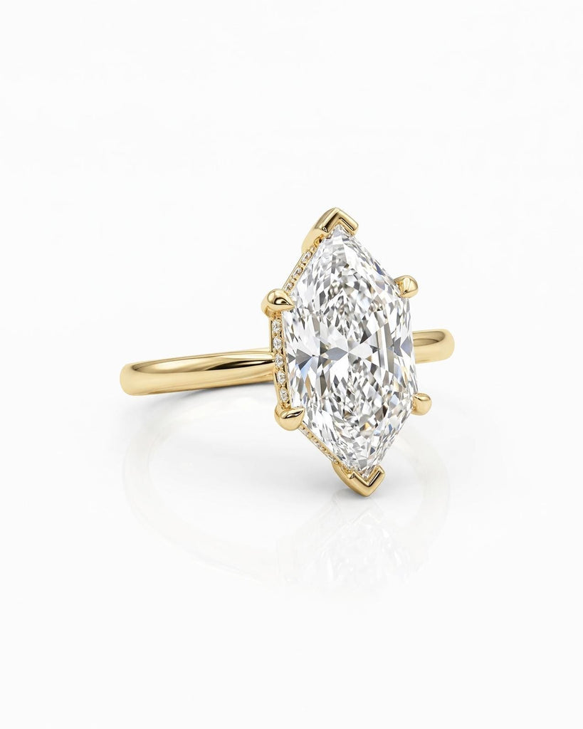 Hidden Halo Dutch Marquise Lab Created Diamond Ring, 14k Yellow Gold Solitaire Engagement Ring for Women, IGI Certified image #2