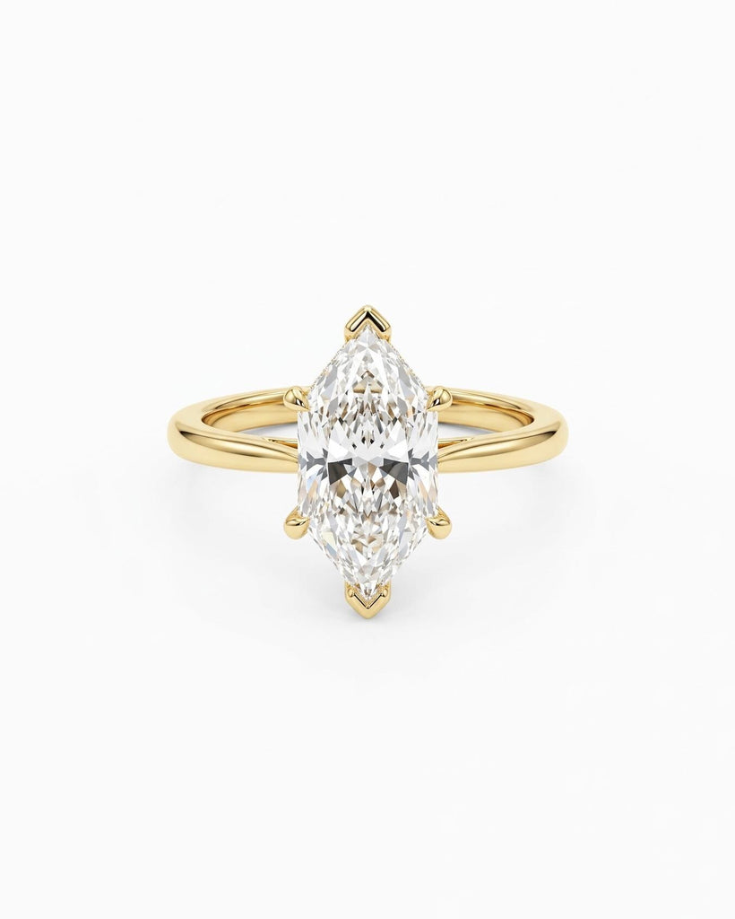 Hidden Halo Dutch Marquise Moissanite Engagement Ring, Vintage 14K Solid Gold Solitaire Engagement Ring, Promise Ring for Her image #3
