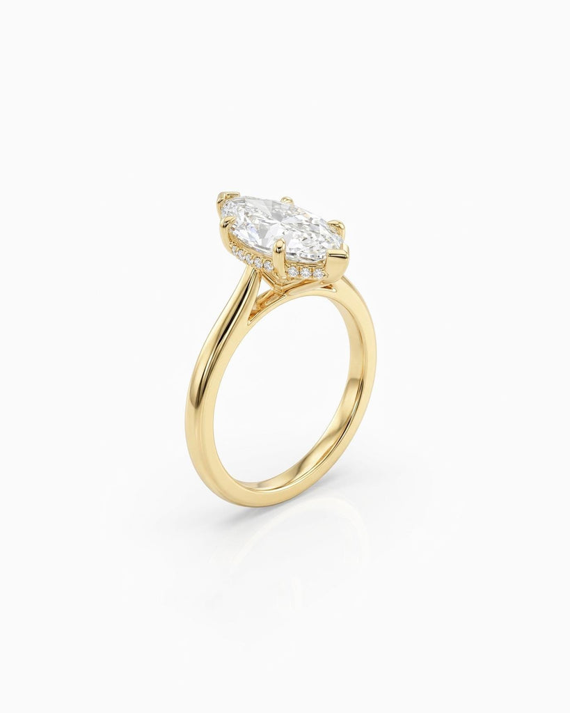 Hidden Halo Dutch Marquise Moissanite Engagement Ring, Vintage 14K Solid Gold Solitaire Engagement Ring, Promise Ring for Her image #1