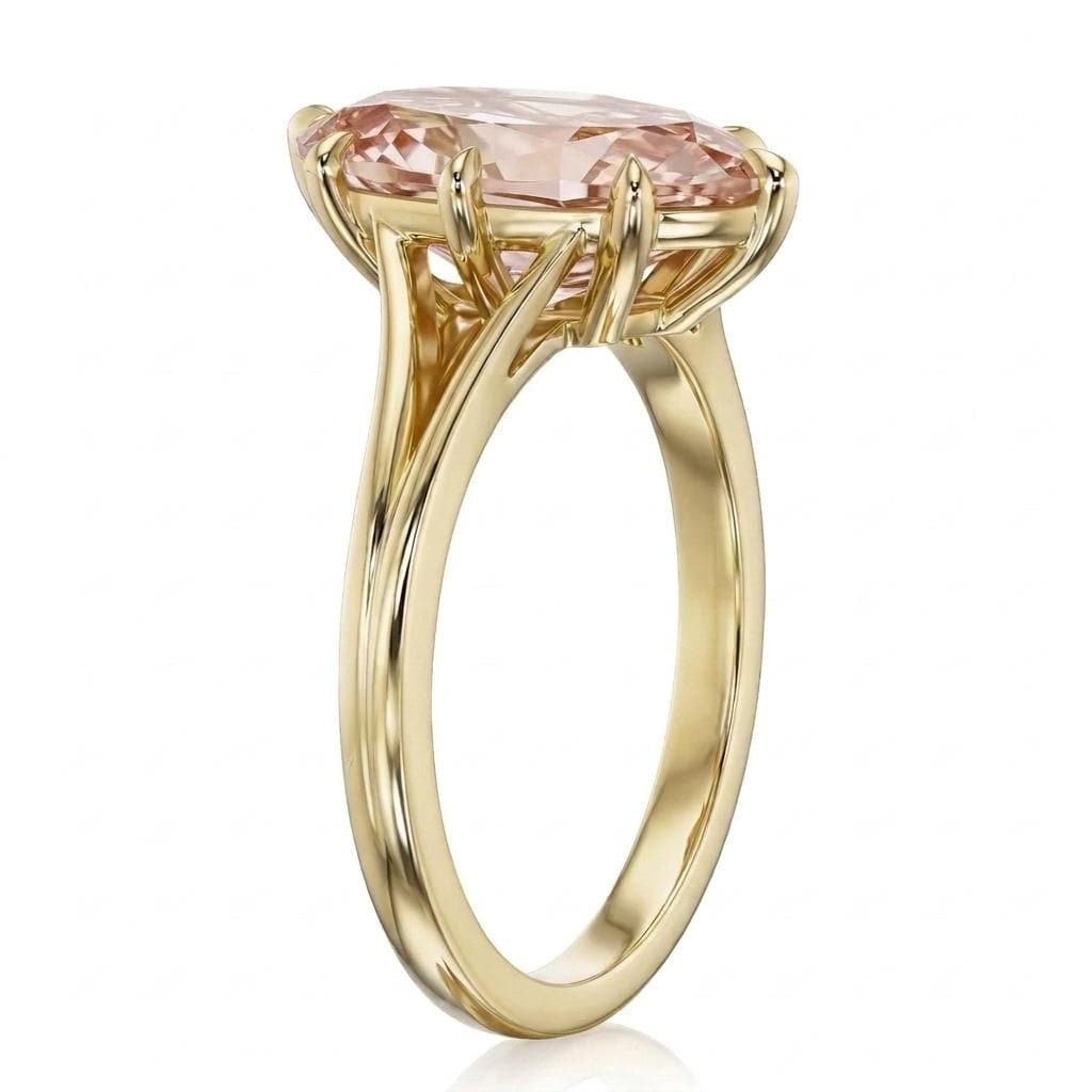 14K Gold Split Shank Solitaire Old Miner Moval Ring | Champagne Lab Diamond | Wedding Jewelry image #3