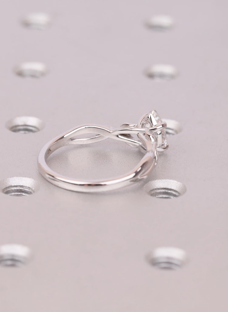 1ct Pear Cut Vintage Lab Diamond Engagement Ring |  14K White Gold Ring | Nature Inspired Engagement Ring Leaf Branch Twig Ring | Leaf Ring image #5