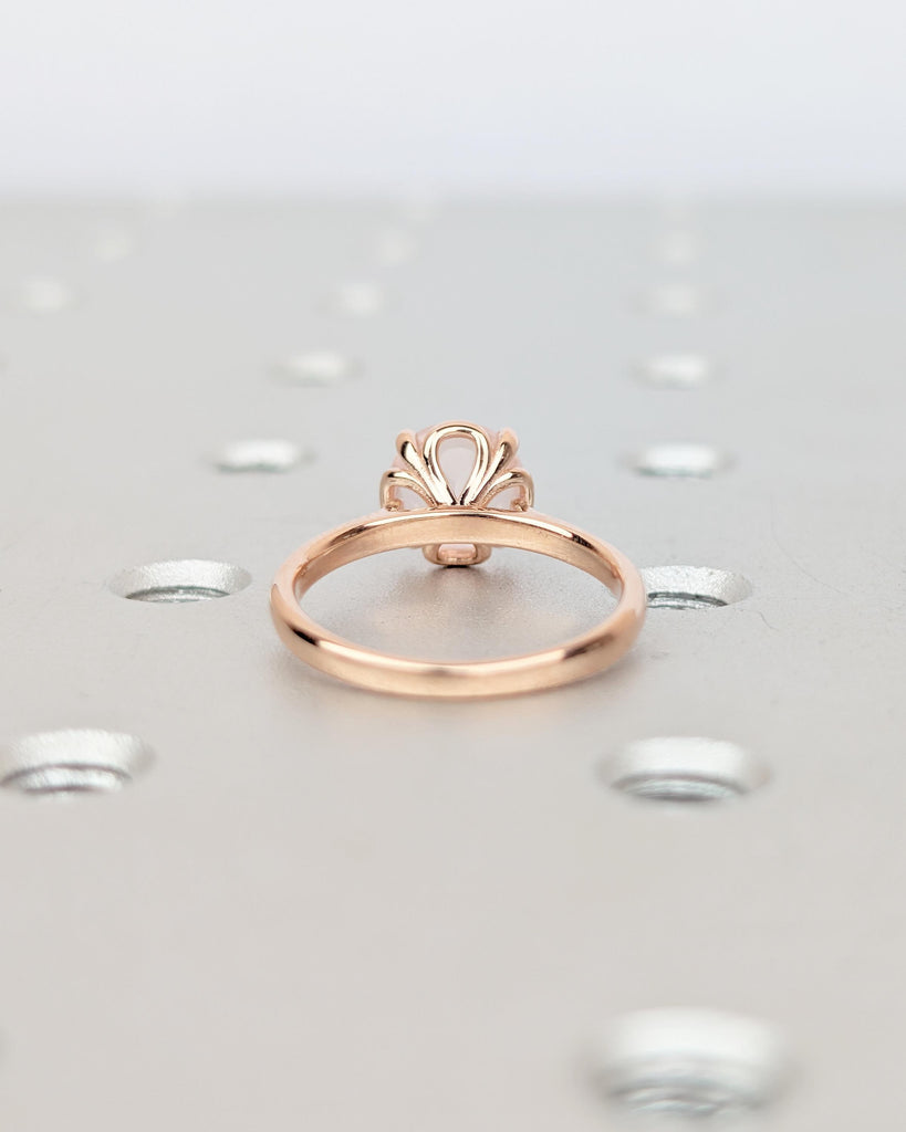 Minimalist 14k Rose Gold Engagement Ring, Rose Quartz Tulip Wedding Rings, Gemstone Jewelry image #7