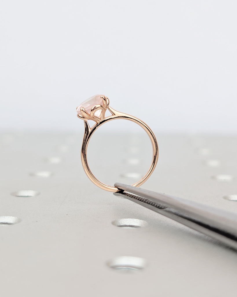 Minimalist 14k Rose Gold Engagement Ring, Rose Quartz Tulip Wedding Rings, Gemstone Jewelry image #9